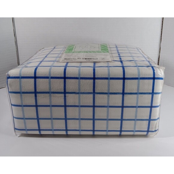 Martha Stewart Collection Flannel Full Sheet Set Kids Frosted Windowpane Cotton - Picture 7 of 8